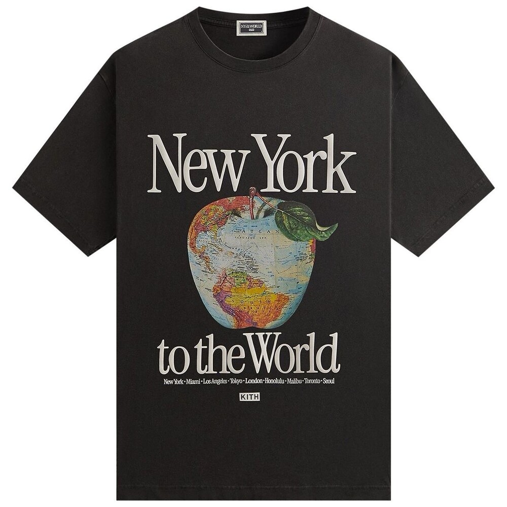 Kith NY to the World Apple Globe Vintage Tee 'Black' SZ L